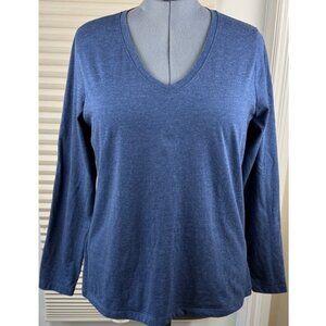 Eddie Bauer Long Sleeve T Shirt Womens L Blue V Neck Cotton Blend Classic Casual